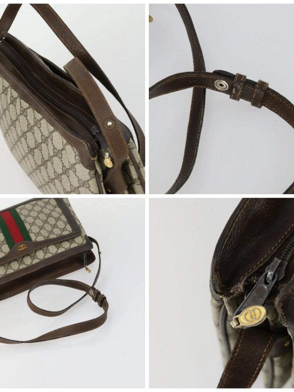 GUCCI GG Supreme Web Sherry Line Bag PVC Beige Gold 41 001 4085 Auth 156428 - Picture 16 of 16